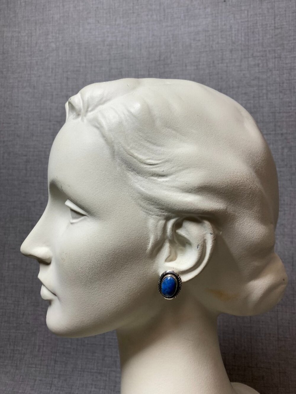 VTG Native American Silver Lapis Artisan Stamped VM Vicki Martin Earrings